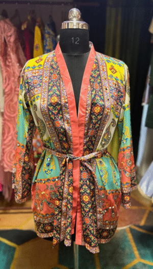 Light Weight rob | printed draped jacket | Resort wear jacket |