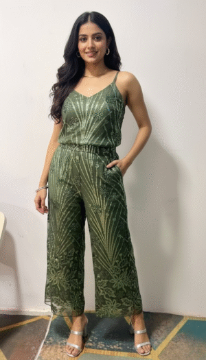Emerald Mesh Embellished Lounge Wear