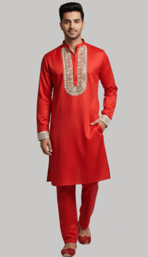 Crimson Royale Armani Satin Embroidered Kurta Set