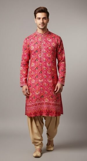 Crimson Heritage Bandhani Gaji Silk Kurta Set